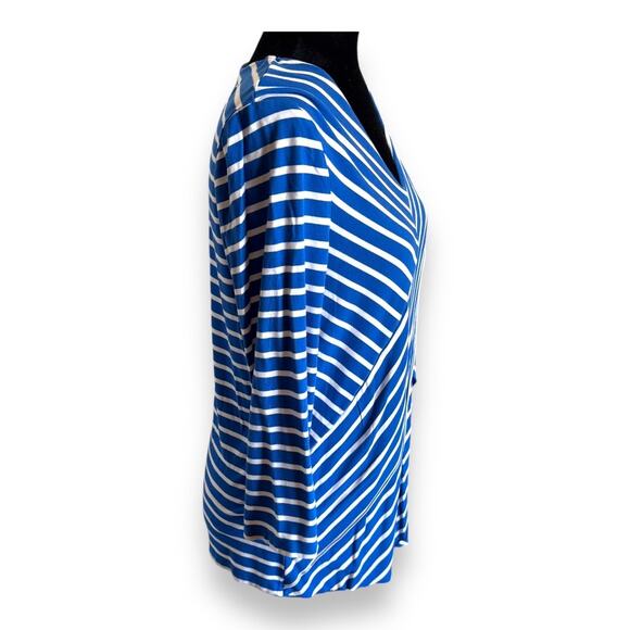 Chico's Womens Top Sz 1 M 8 Blue White Miraculous Stripe‎ Tiered Knit - Picture 9 of 13